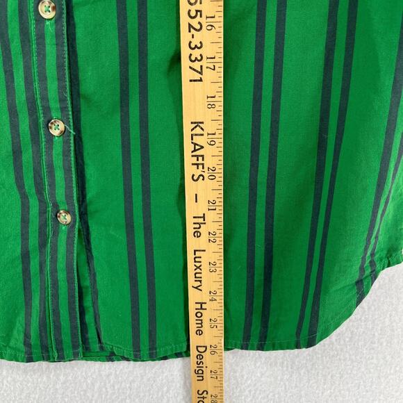 MAEVE ANTHROPOLOGIE Shirt 6 Striped Button Up Roll Tab Cottagecore Cotton Green - Picture 15 of 16